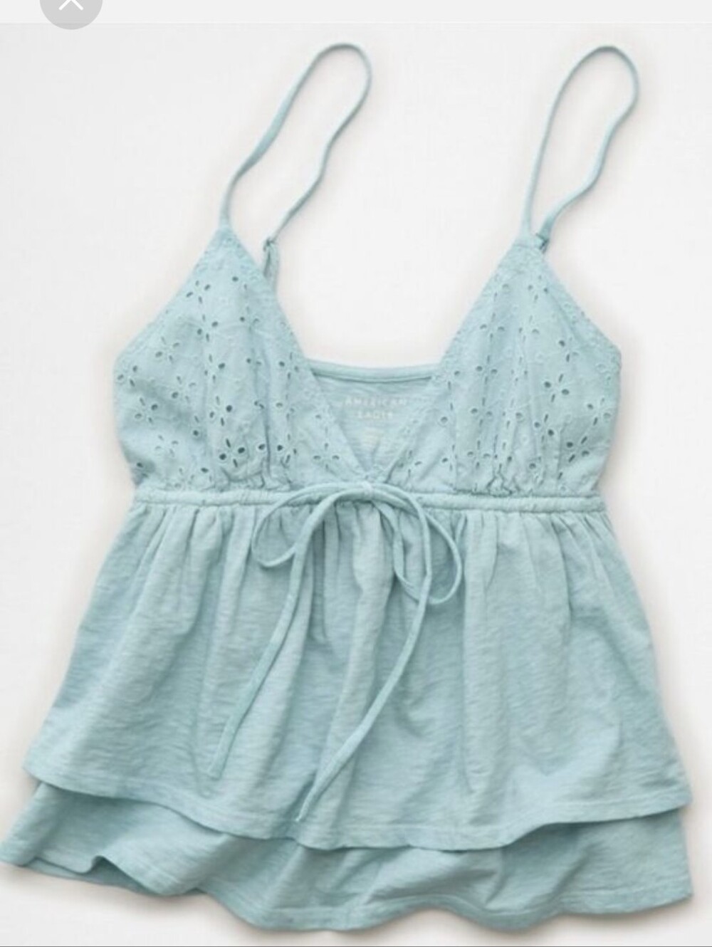 American Eagle Outfitters Light Aqua Eyelet Tie-Front Camisole